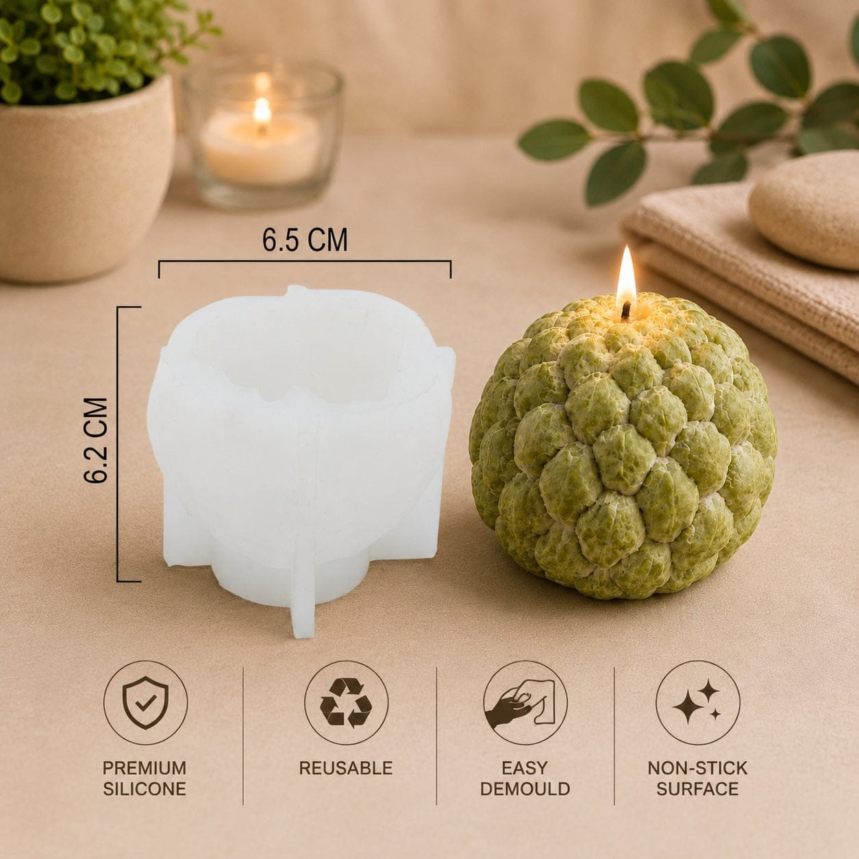 Custard Apple Fruit Candle, Wax, Soap Silicon Mould - 2 - Furxotic