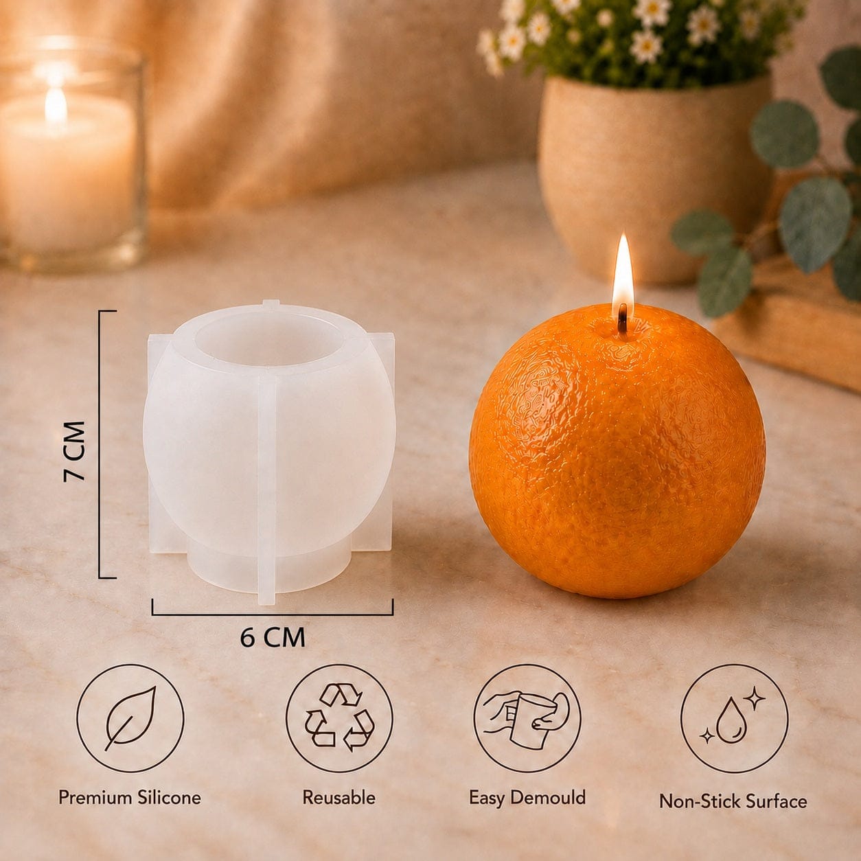 Orange Fruit Shape Silicone Candle Mould - 3D Sphere Mould - 2 - Furxotic