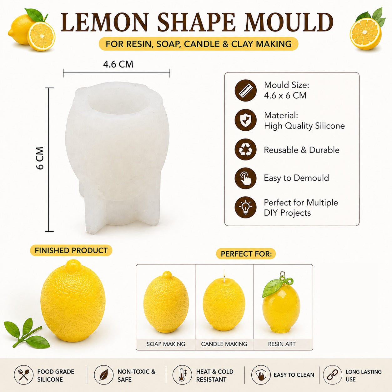 Round Lemon / Orange Shape Silicone Candle Mould - Citrus Fruit Mould - 2 - Furxotic