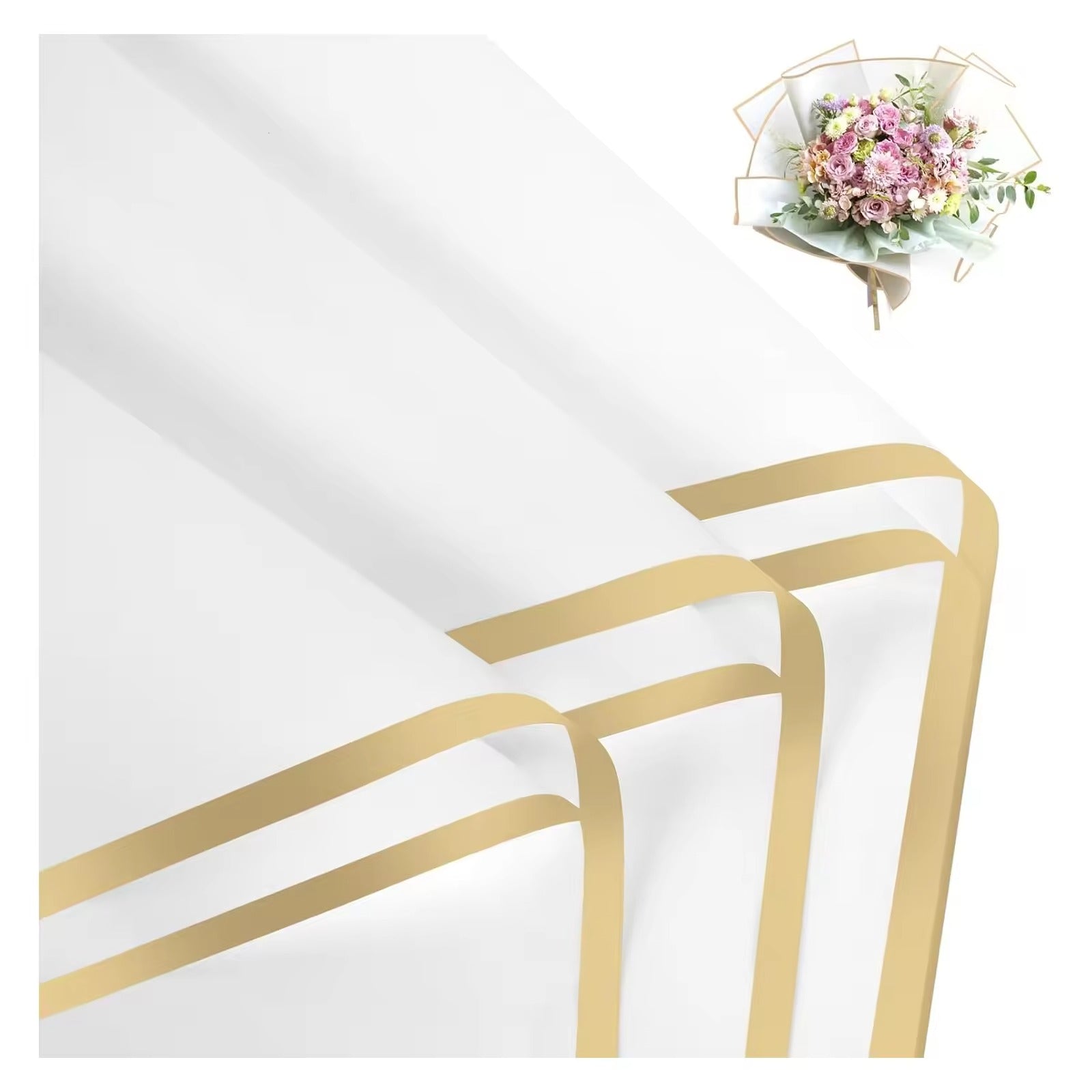 Wrapping Sheets Gold Border (A2 - White - 20 Sheets)
