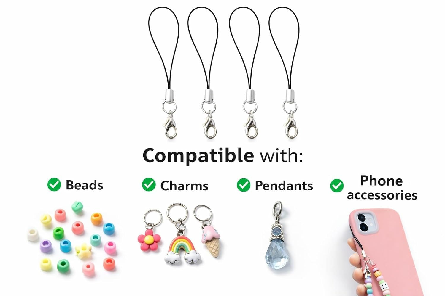 Colourful Nylon Mobile phone Straps with Lobster Clasp — 7cm (Pack of 10)