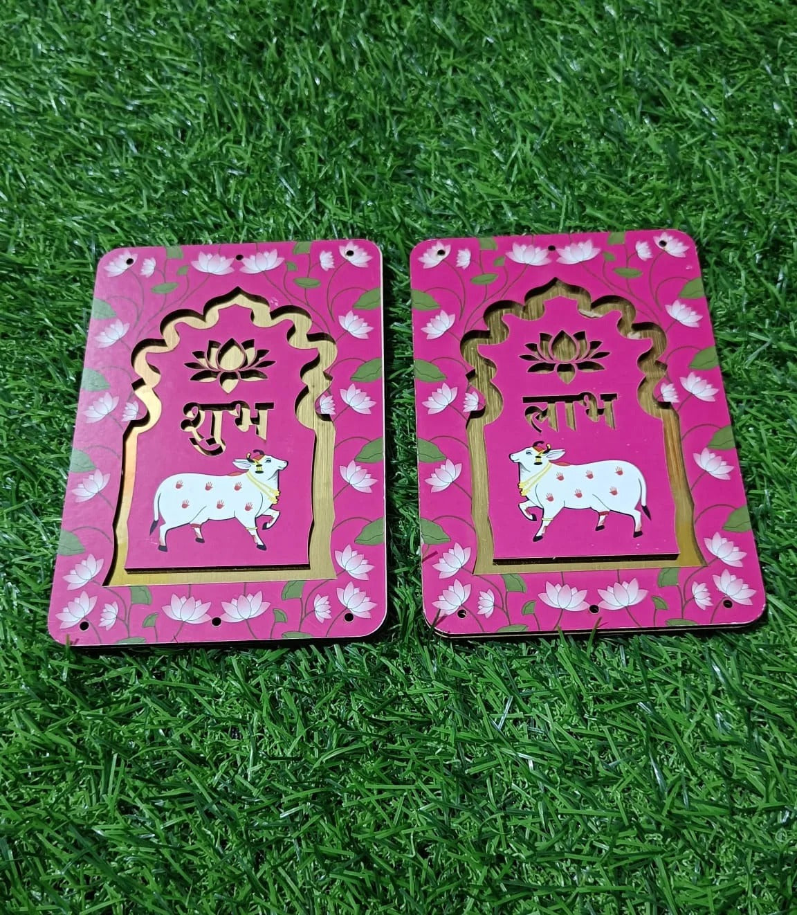 MDF Shubh Labh Hanging — Printed (Dark Pink 1 Pair)