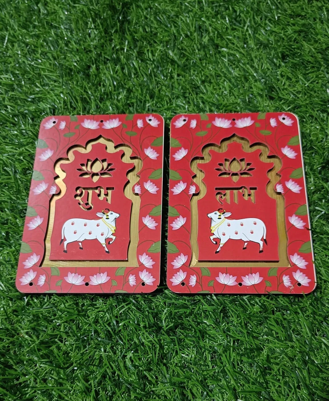 MDF Shubh Labh Hanging — Printed (Red 1 Pair)