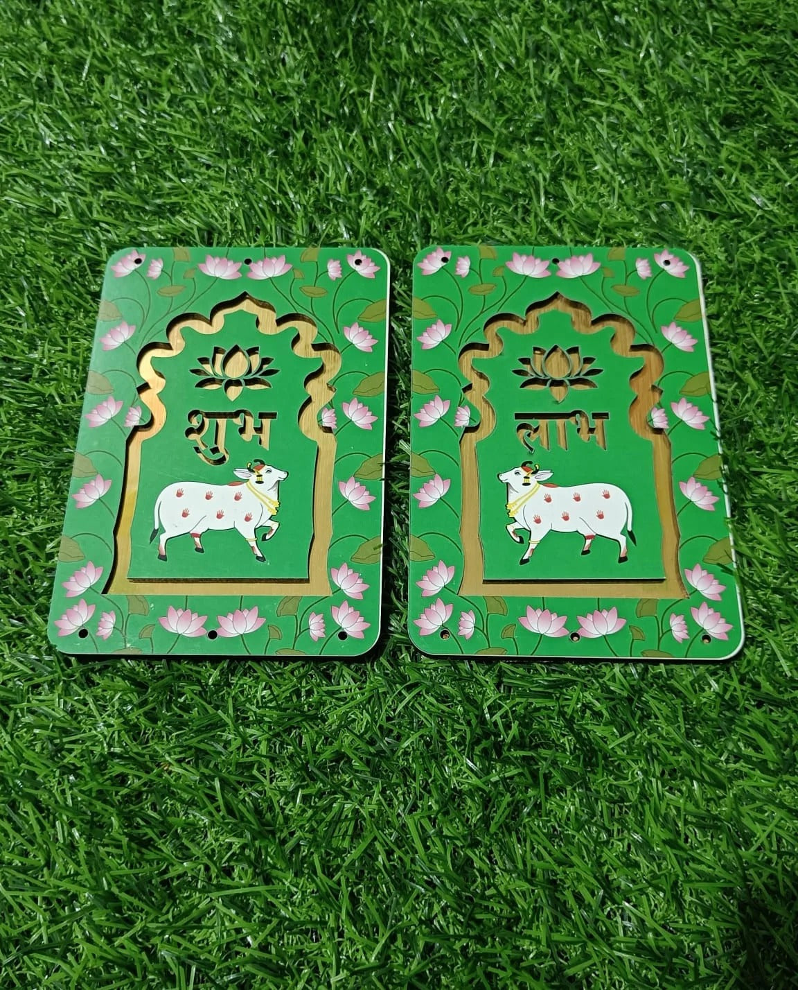 MDF Shubh Labh Hanging — Printed (Red 1 Pair)