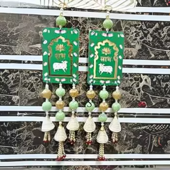 MDF Shubh Labh Hanging — Printed (Purple 1 Pair)