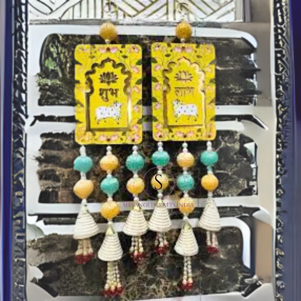 MDF Shubh Labh Hanging — Printed (Purple 1 Pair)