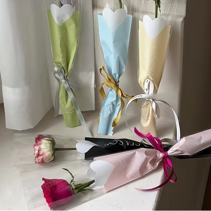 Romantic Season" Single Flower Packaging Sleeve — Black (Pack of 50)