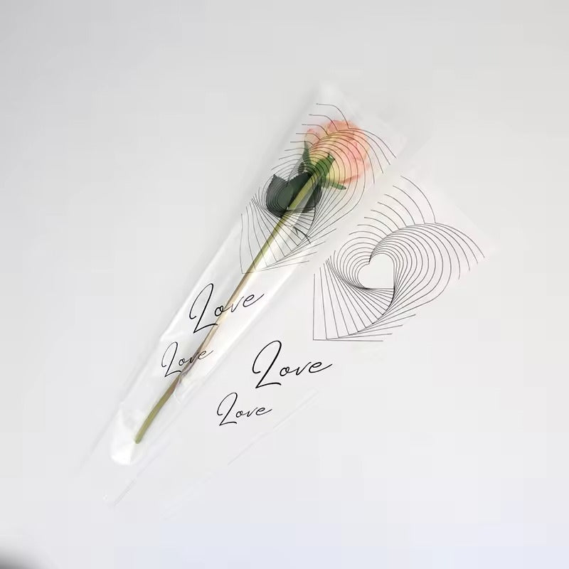 Love you" Wavy  Single Flower Packaging Sleeve — White (Pack of 50)