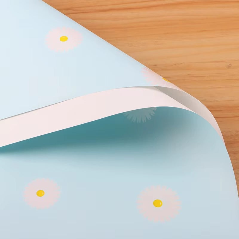 Wrapping Sheets Korean Flower Printed (Sky Blue- 20 Sheets)