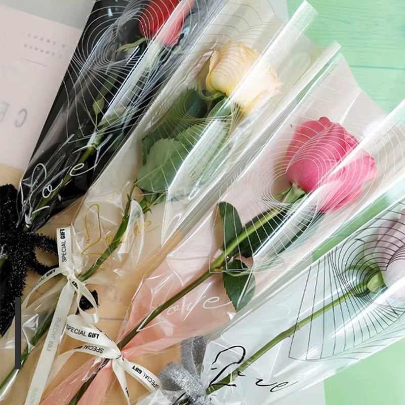 Love you" Wavy  Single Flower Packaging Sleeve — White (Pack of 50)