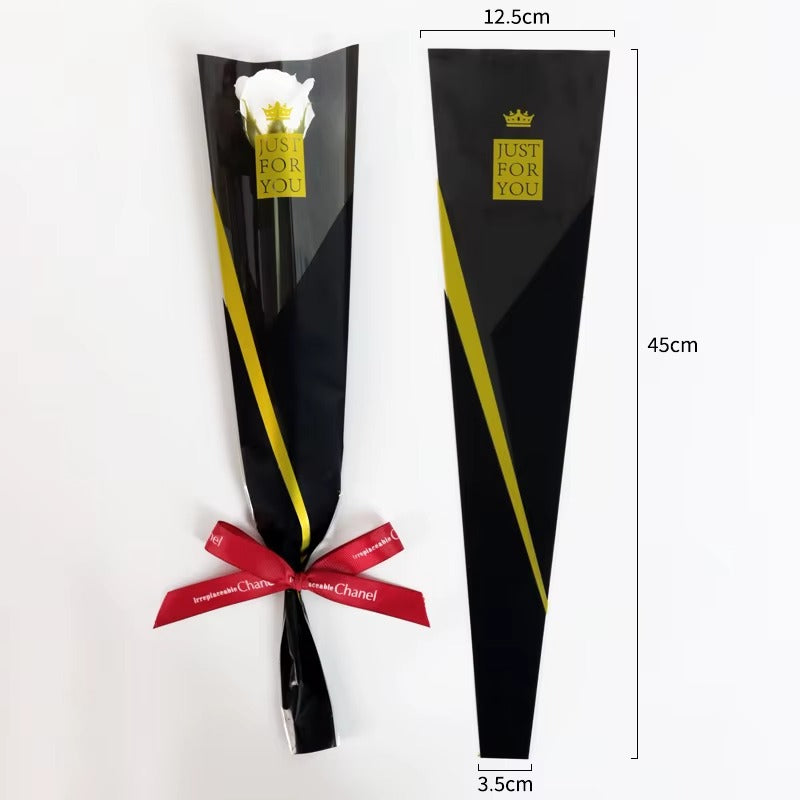 Just For you" Single Flower Packaging Sleeve — Black(Pack of 50)