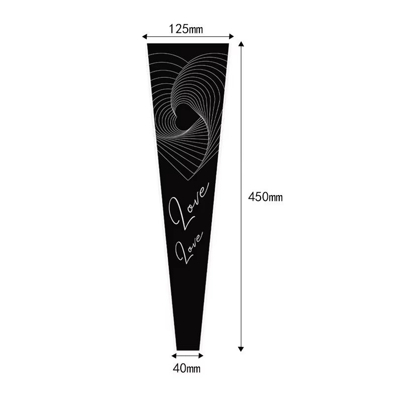 Love you" Wavy  Single Flower Packaging Sleeve — Black (Pack of 50)