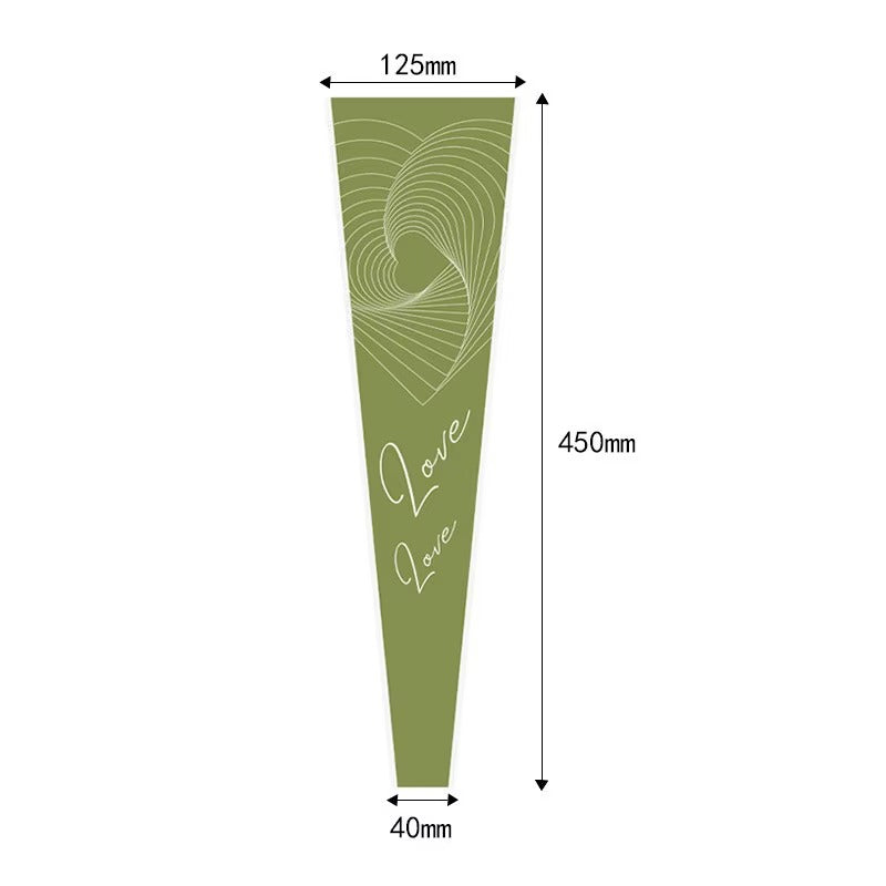 Love you" Wavy  Single Flower Packaging Sleeve — Olive Green (Pack of 50)