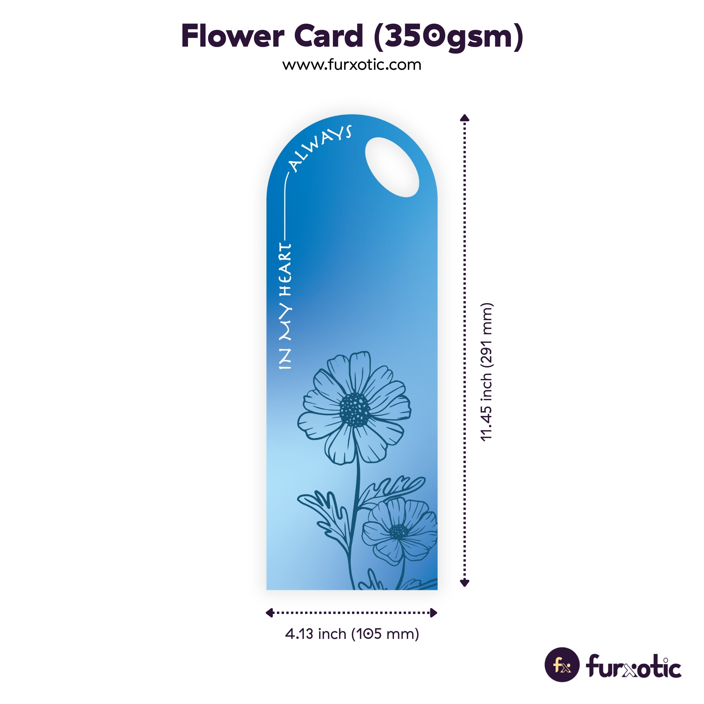 "In My Heart Always" Flower Card (Blue - Pack of 10)