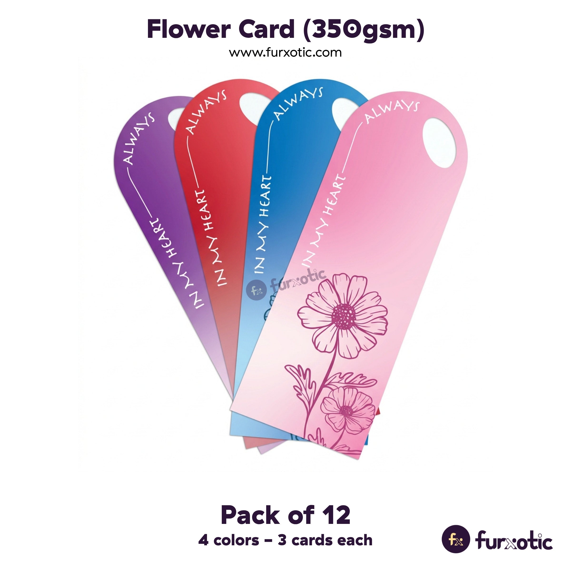 "In My Heart Always" Flower Card (Pink - Pack of 10)