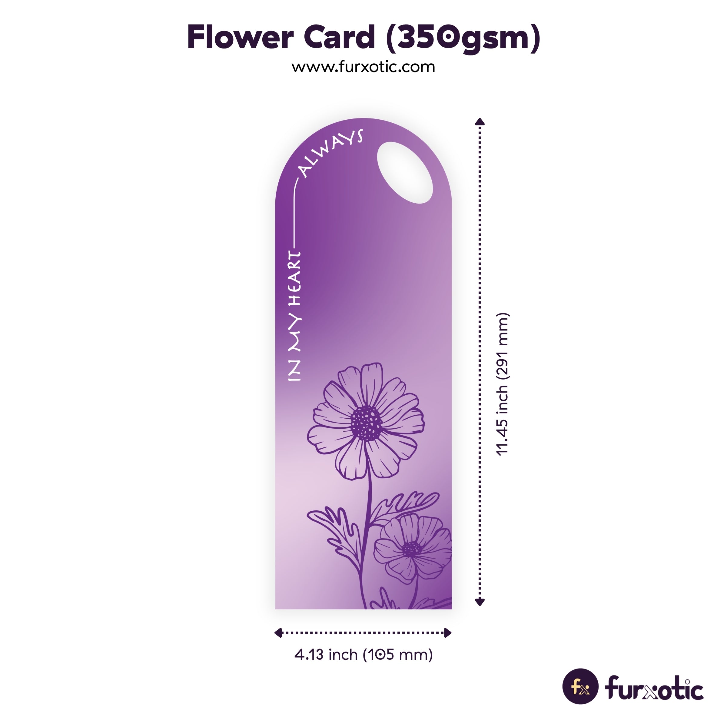 "In My Heart Always" Flower Card (Purple - Pack of 10)