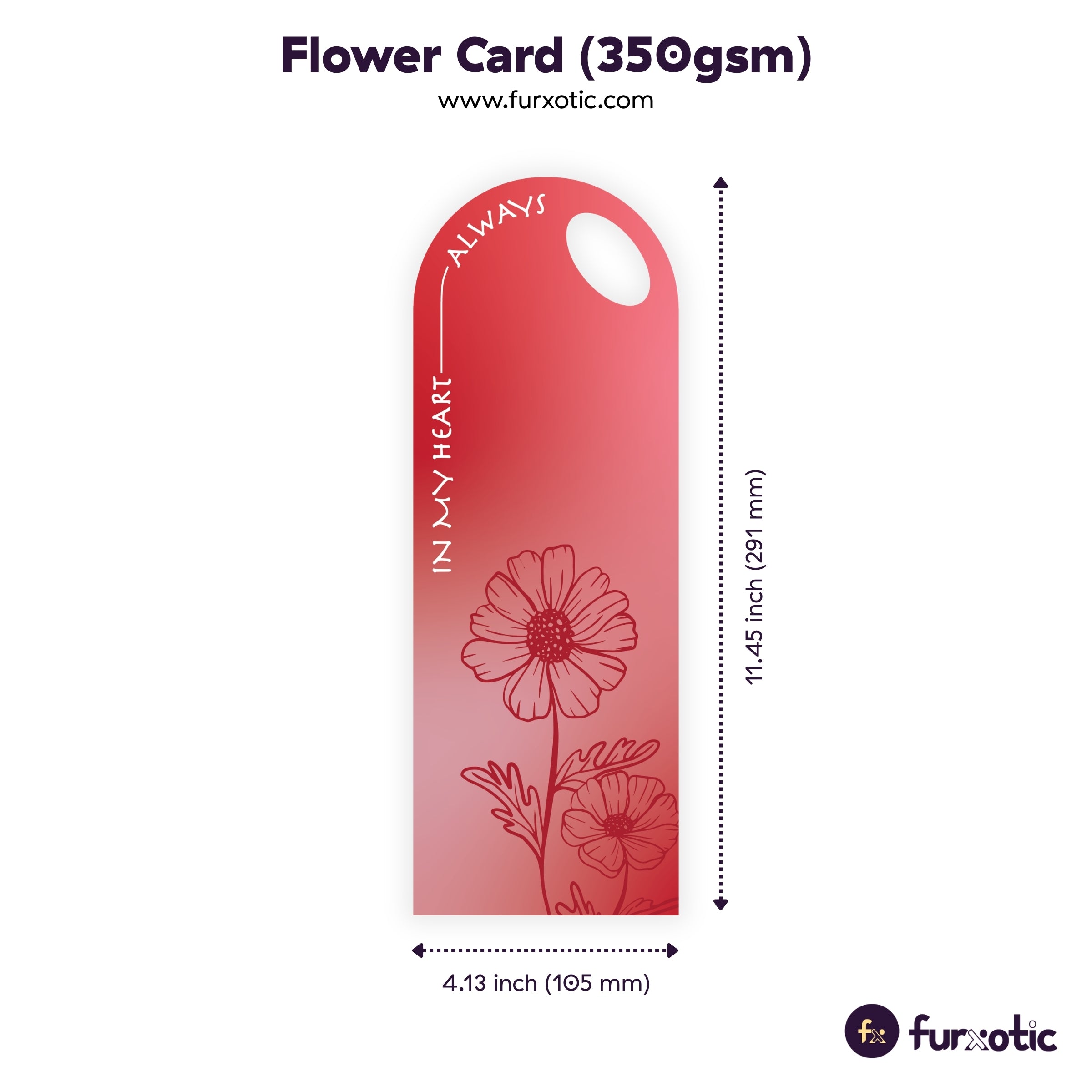 "In My Heart Always" Flower Card (Red - Pack of 10)