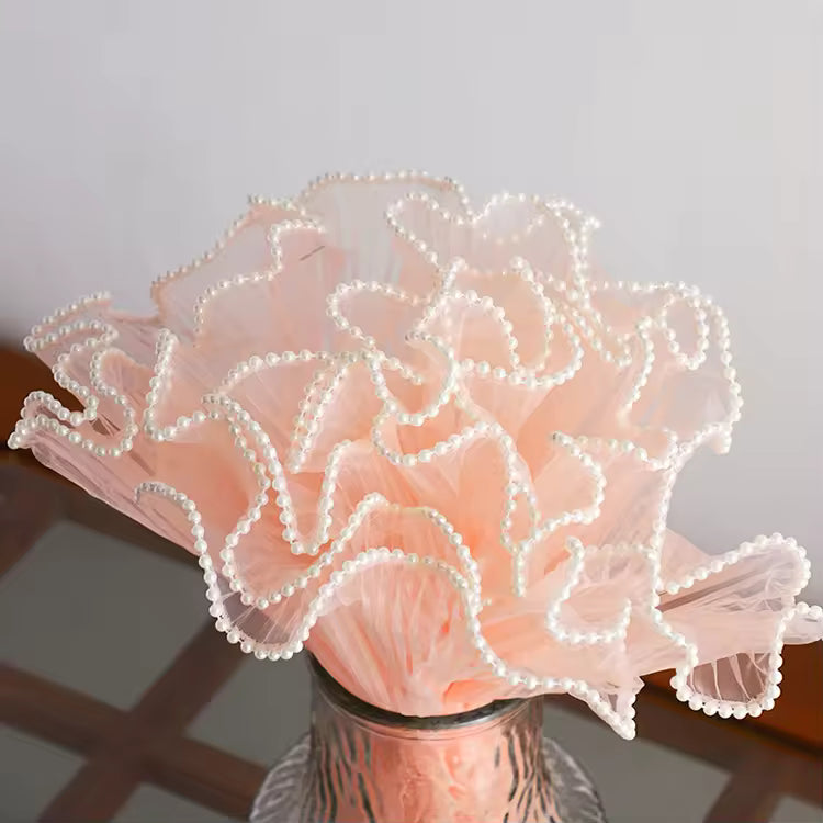 Wrinkled Wavy Wrapping Net with Pearl Edge (Peach)
