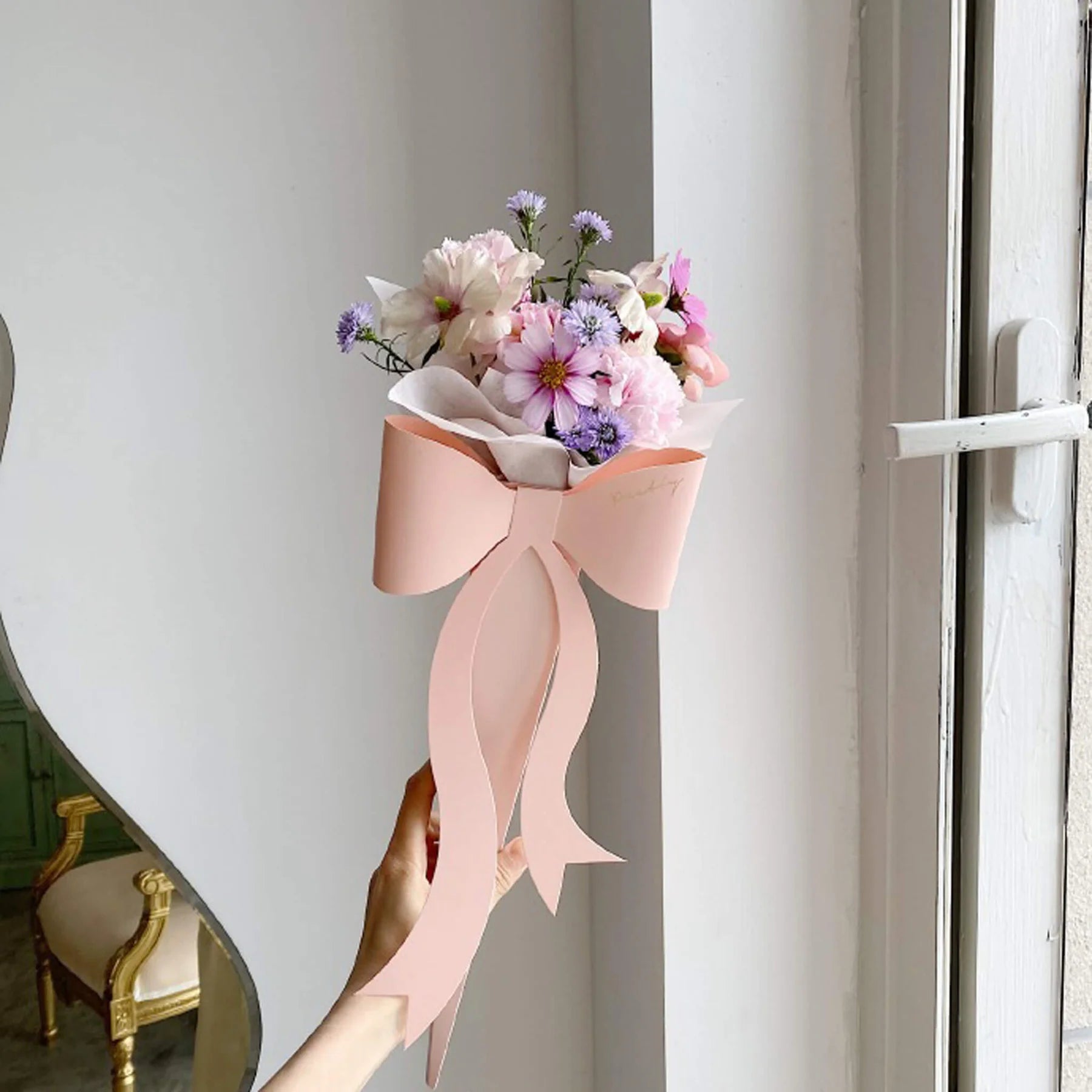 Conical Bow Paper Flower Wrap (Peach - 1 Piece)