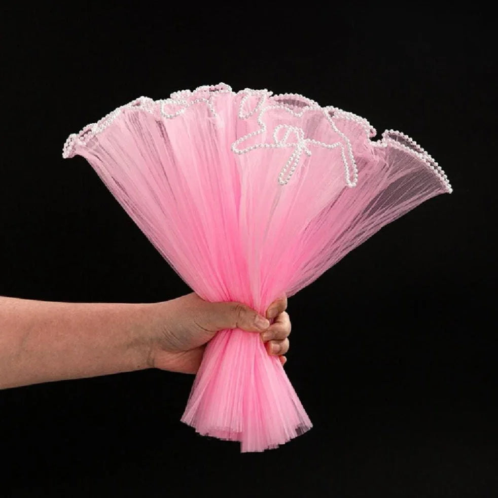 Wrinkled Wavy Wrapping Net with Pearl Edge (Pink)