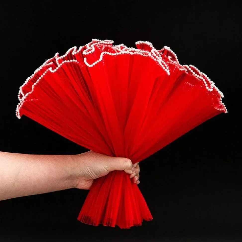 Wrinkled Wavy Wrapping Net with Pearl Edge (Red) – Furxotic