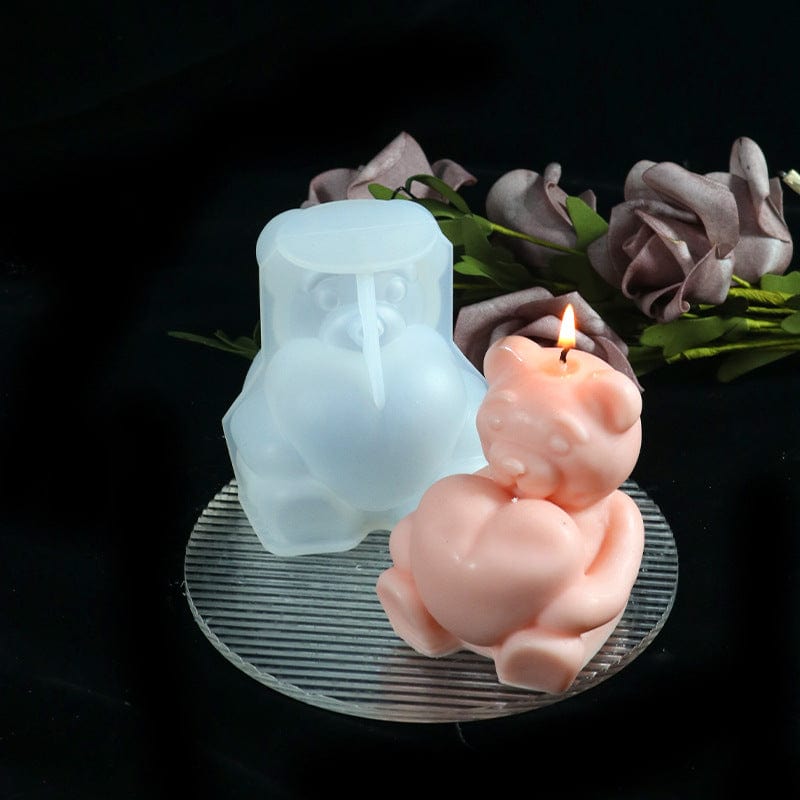 Sitting Bear With Heart Candle Mould - 2 - Furxotic