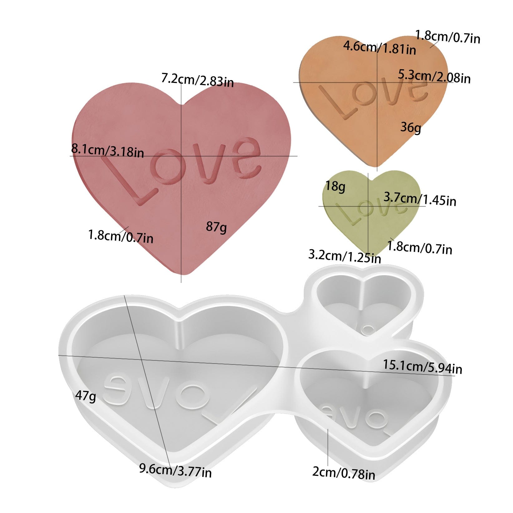 3 Cavity Heart Love Mould (Candle and Resin) - 1 - Furxotic