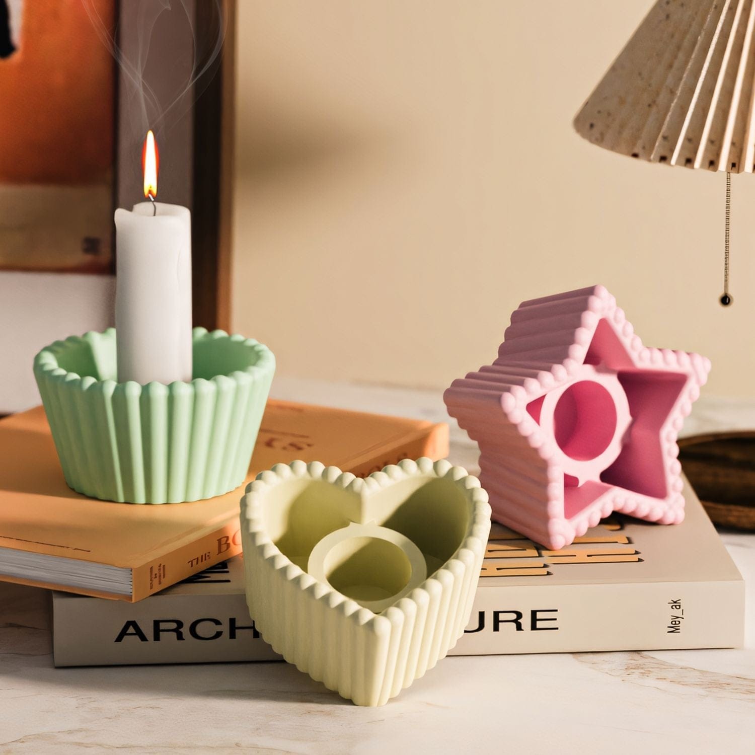 Striped Heart Candle Holder Mould - 2 - Furxotic