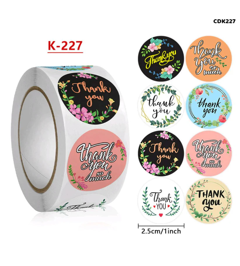 Thank You Stickers (500 Stickers Roll – 1 Inch - Random Design)