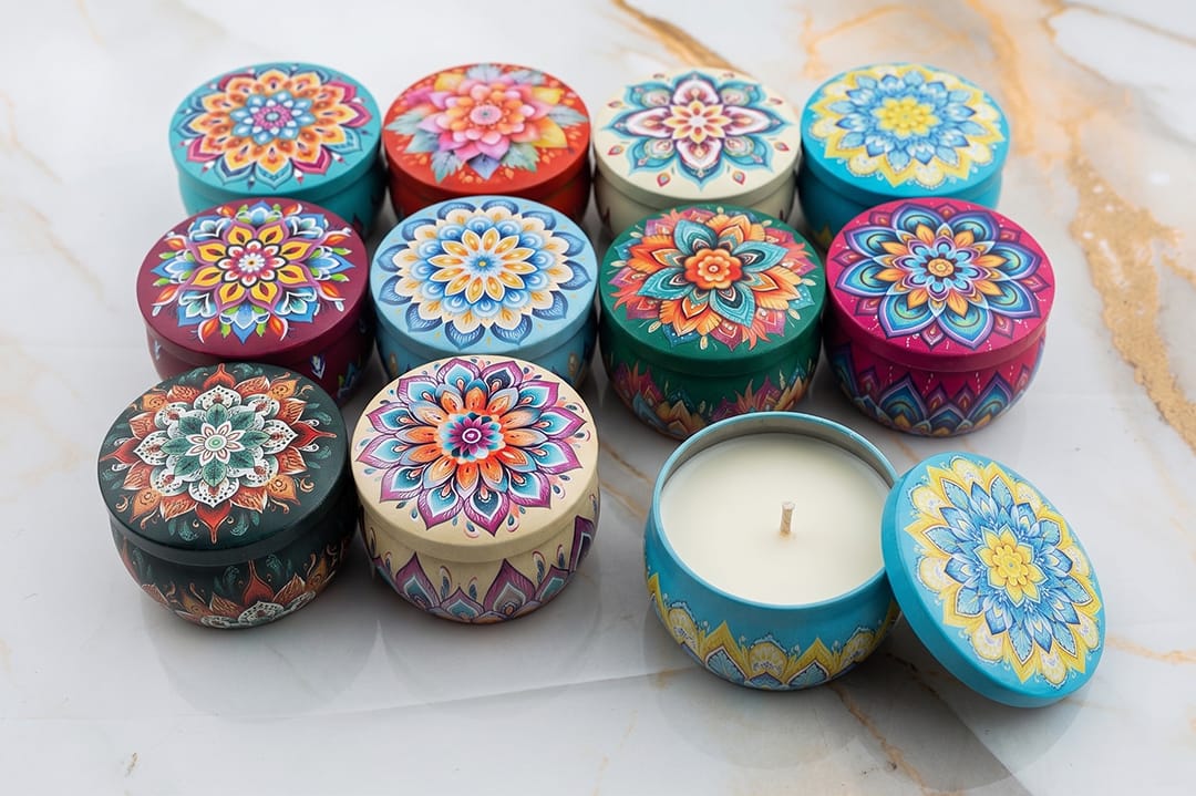 12 Pcs Mandala Pattem Tin Jar - 1 - Furxotic