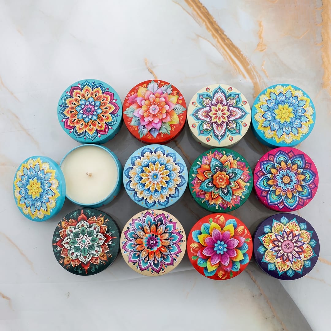 12 Pcs Mandala Pattem Tin Jar - 1 - Furxotic