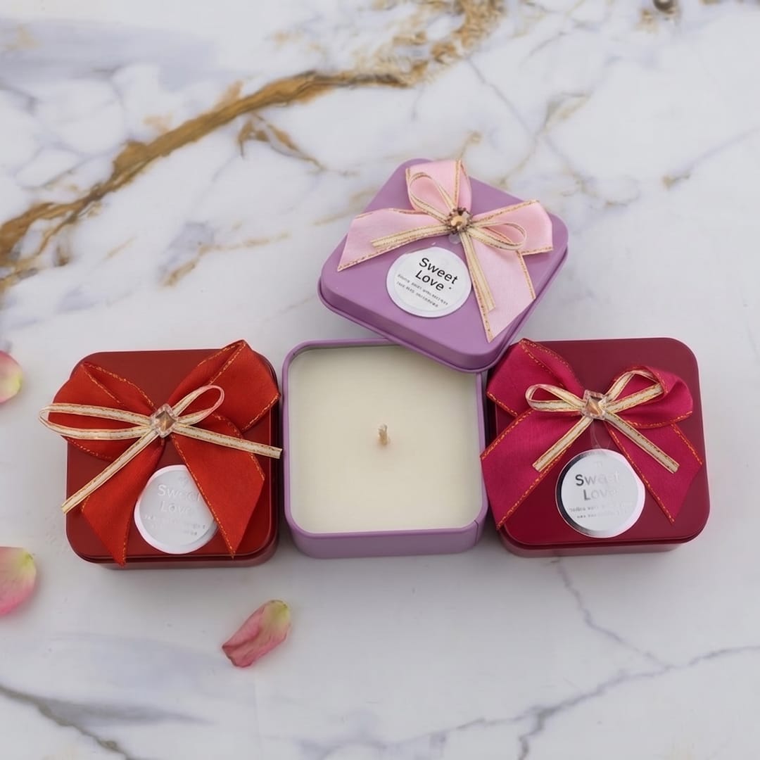 12 Pcs Square Shape Sweet Love With Bow Tin Jar - 1 - Furxotic