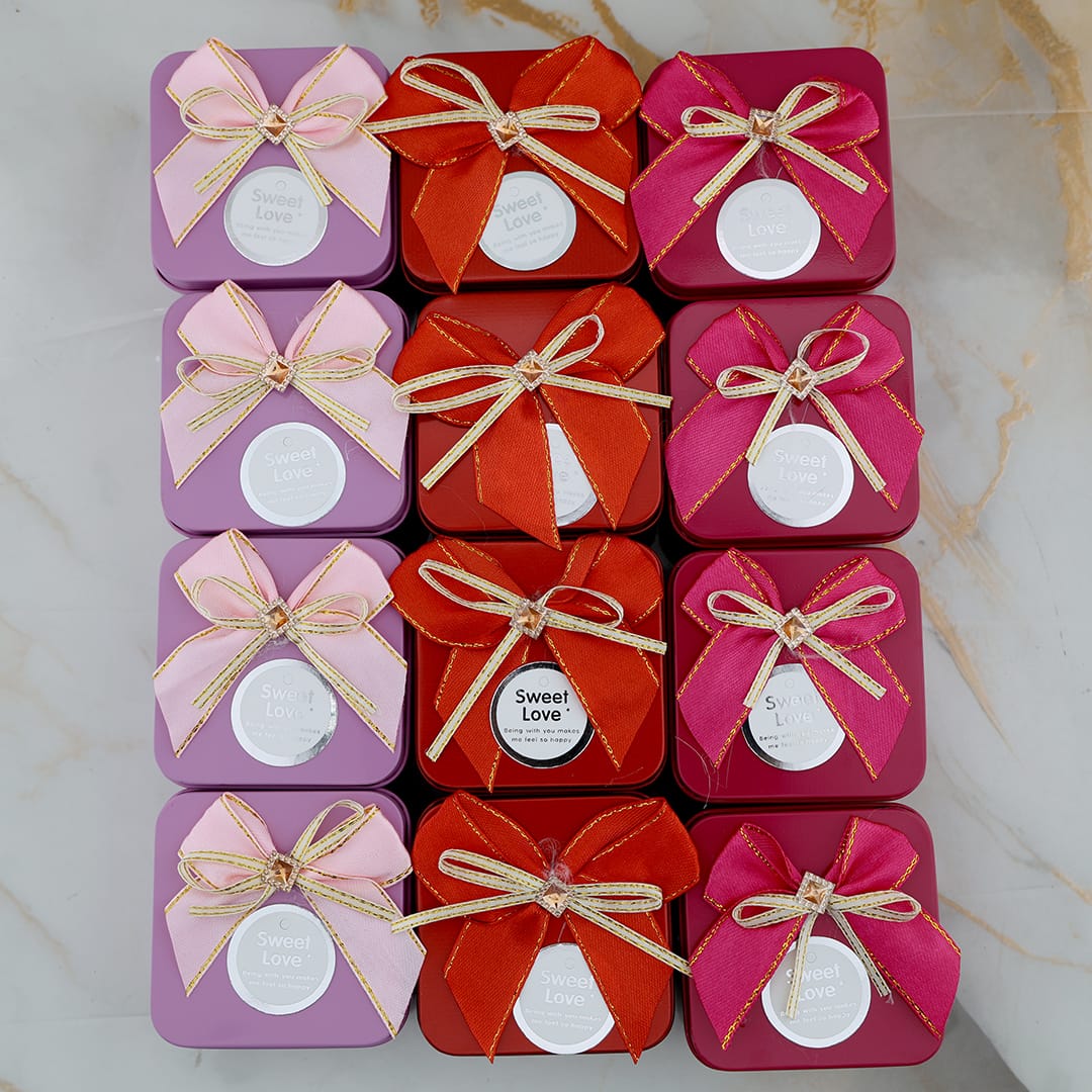 12 Pcs Square Shape Sweet Love With Bow Tin Jar - 2 - Furxotic
