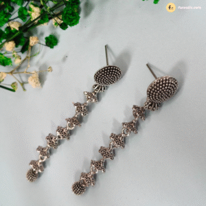 Small Flower Chain Oxidised Earring