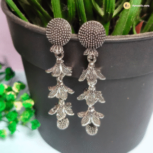 3 Flower Oxidised Chain Earring