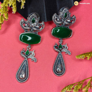 Mini Peacock Drop Earring With Green Gemstone