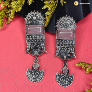 Silver Plated Peach Pink Stone Earring