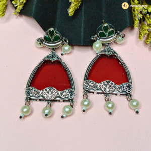Silver Oxidized Earring With Red Or Green Monalisa Stone(Any Color)