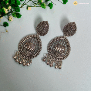 Long Oxidised Jhumka With Mini Elephant