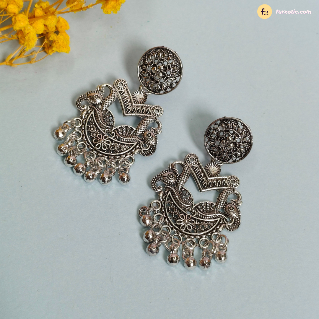 Beautiful Oxidised Earring With Small Elephant