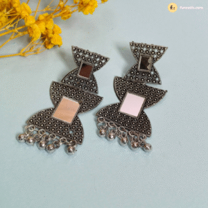 Oxidised Mirror Jhumka