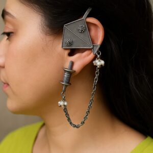 Silver Kite Oxidized Earcuffs Earring